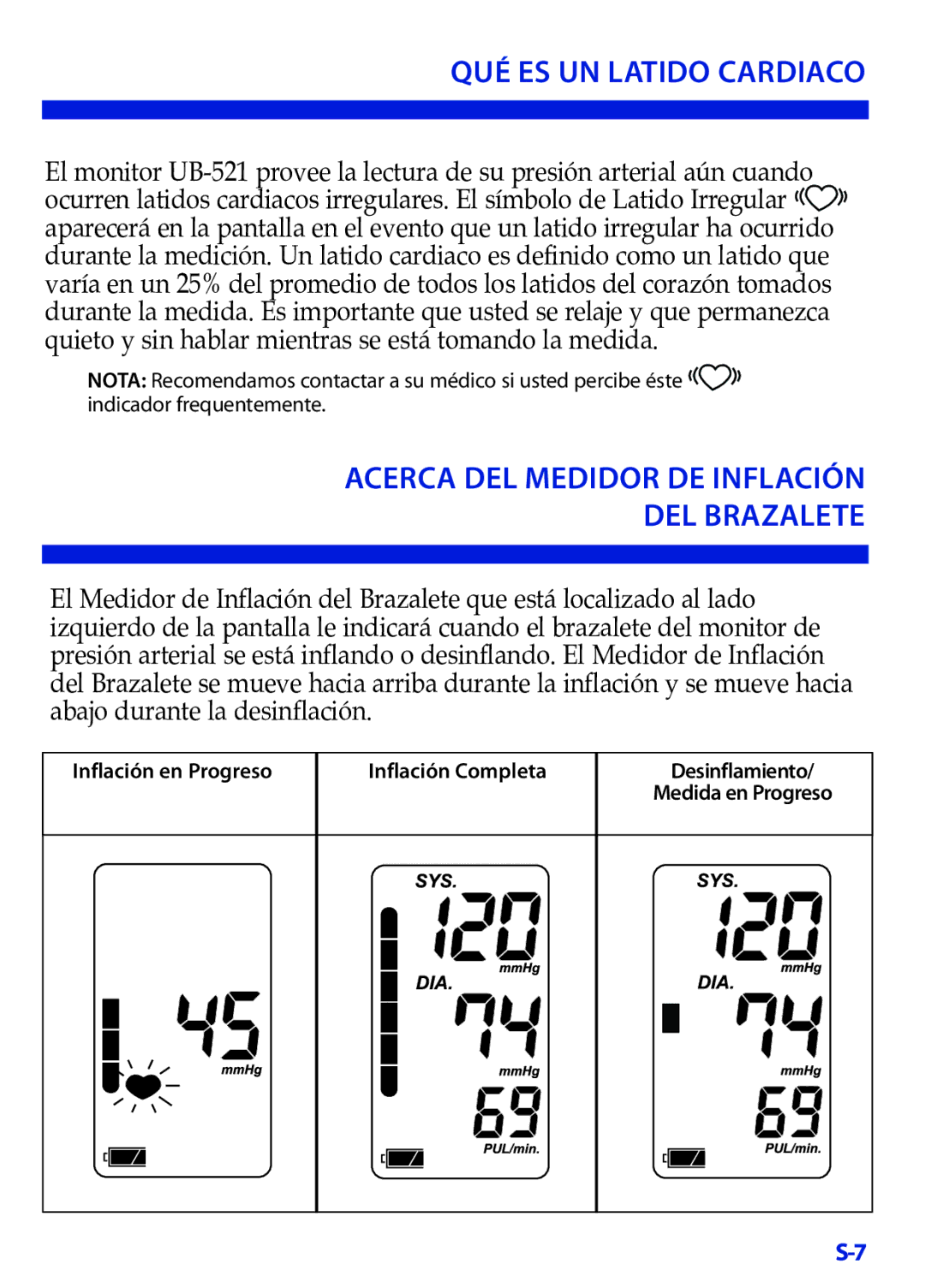 LifeSource UB-521 manual QUÉ ES UN Latido Cardiaco, Acerca DEL Medidor DE Inflación DEL Brazalete 