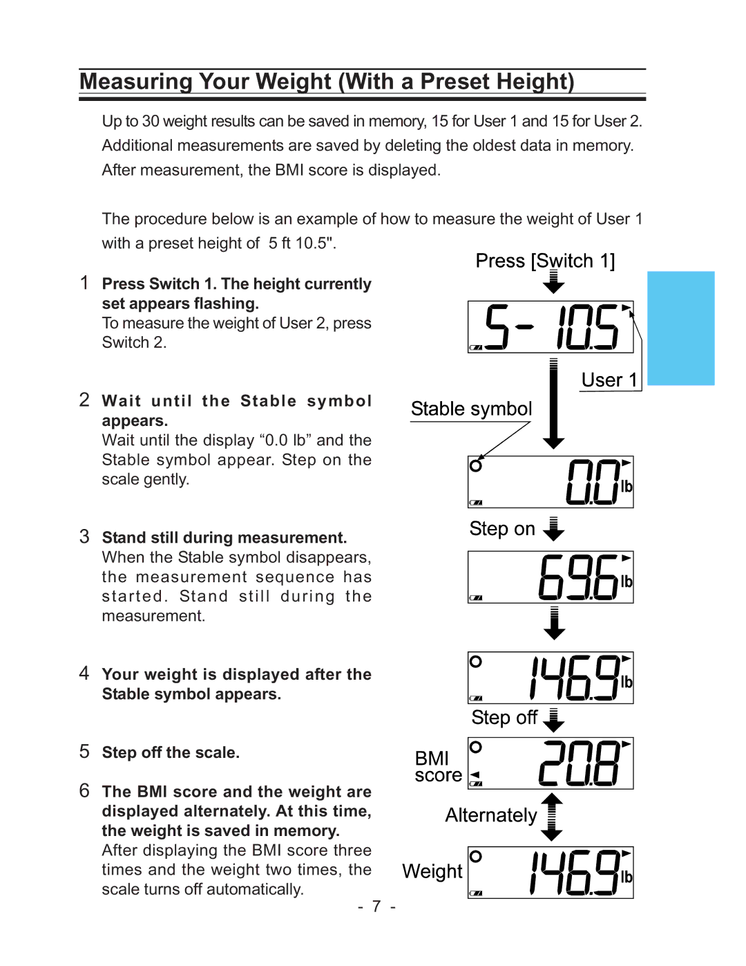 LifeSource UC-322 manual Measuring Your Weight With a Preset Height 