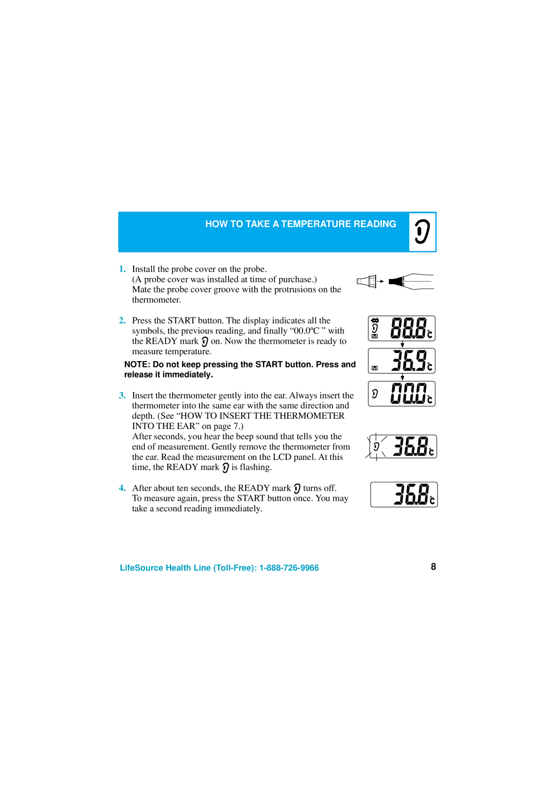 LifeSource UT-101 manual HOW to Take a Temperature Reading 