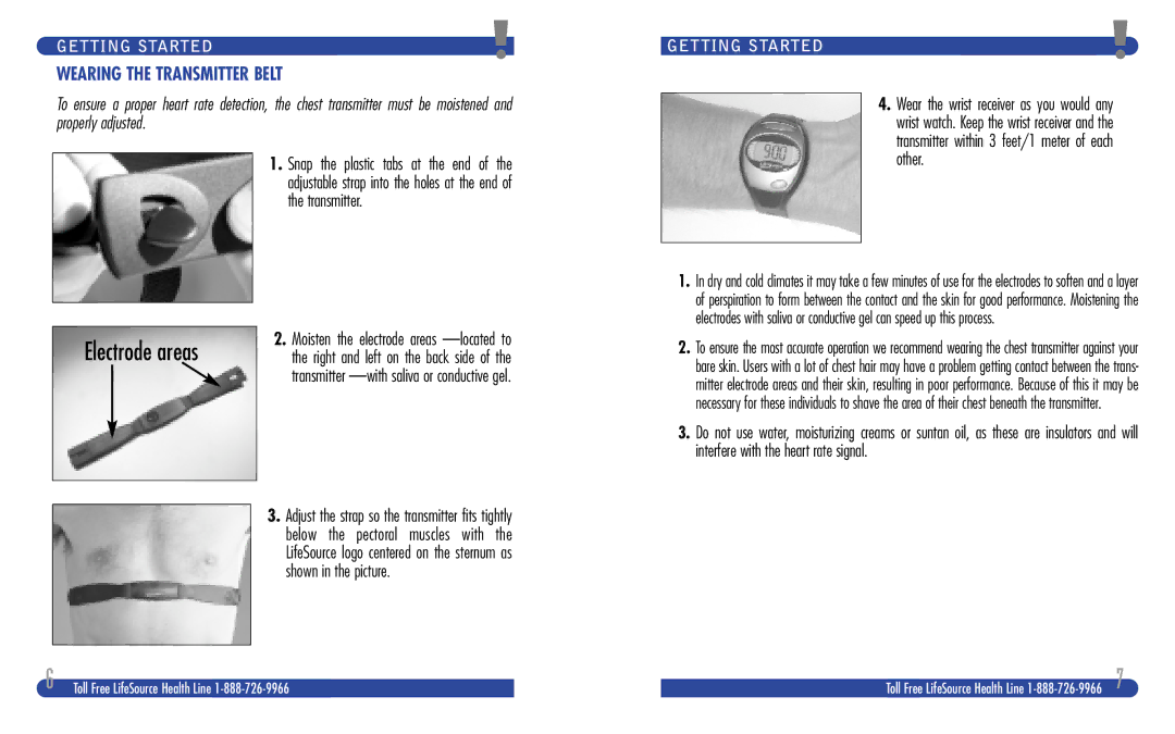 LifeSource XC200, XC100 manual Wearing the Transmitter Belt, Getting Started 