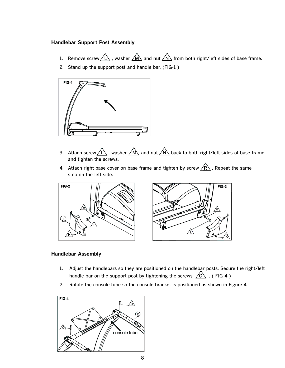 LifeSpan TR-100SL manual Handlebar Support Post Assembly, Handlebar Assembly 