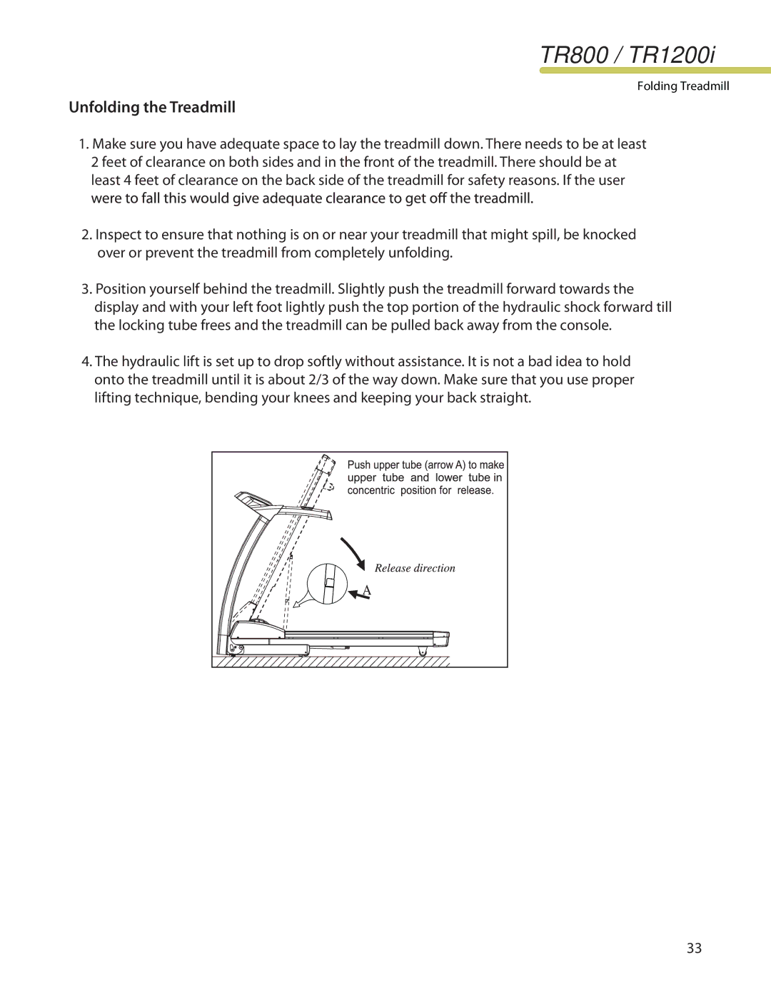 LifeSpan TR1200I manual Unfolding the Treadmill 