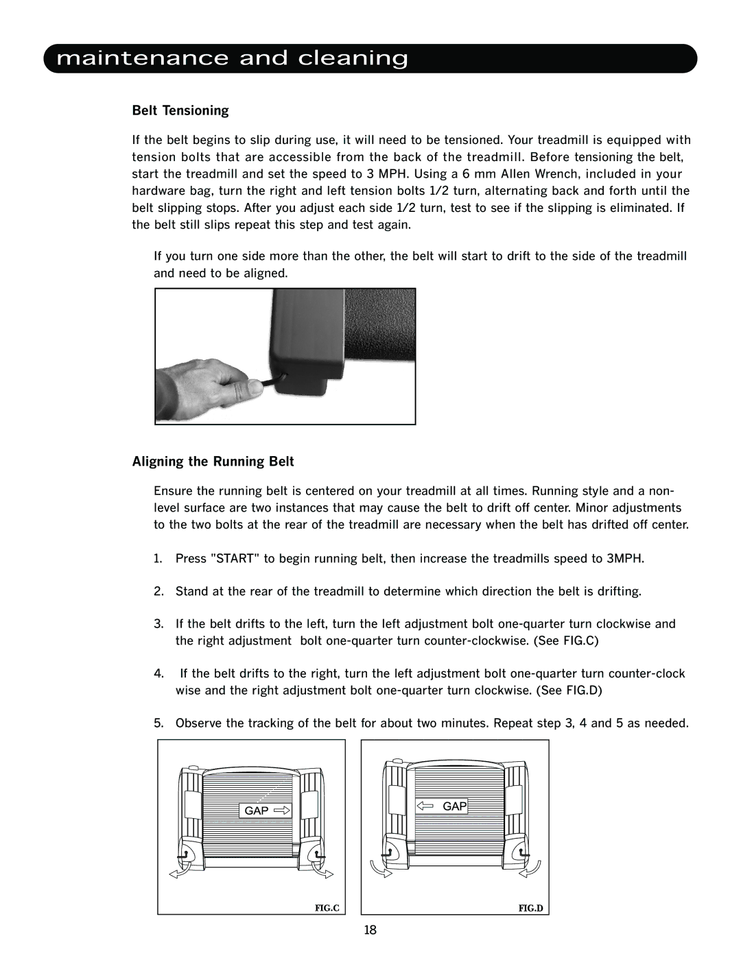 LifeSpan TR2250-HRC manual Belt Tensioning, Aligning the Running Belt 