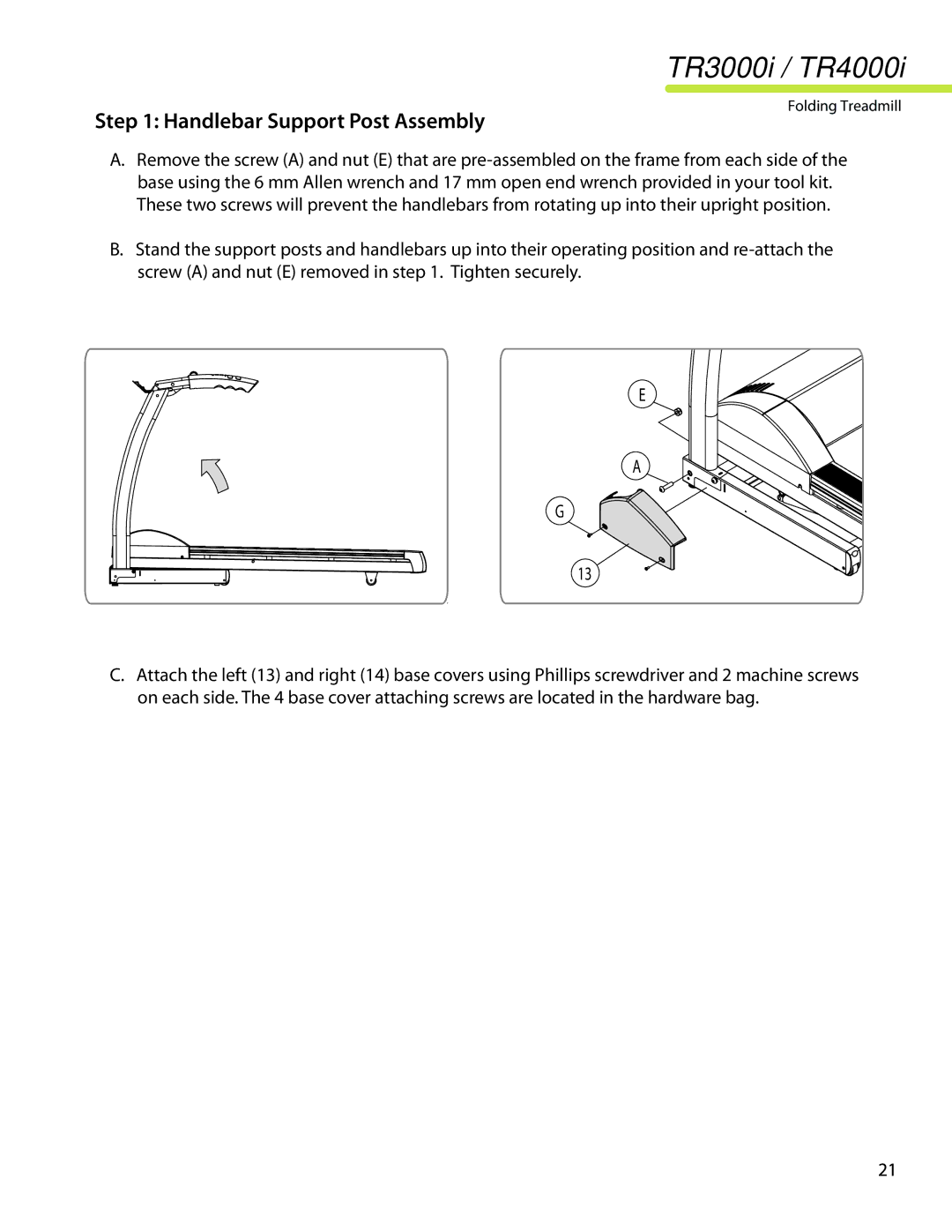 LifeSpan TR4000I, TR3000i manual Handlebar Support Post Assembly 