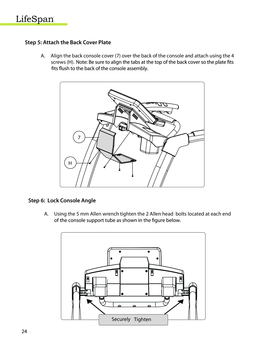 LifeSpan TR3000i, TR4000I manual Attach the Back Cover Plate, Lock Console Angle 