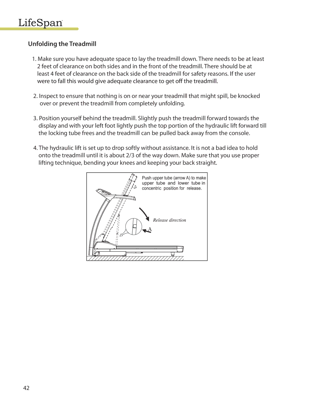 LifeSpan TR3000i, TR4000I manual Unfolding the Treadmill 