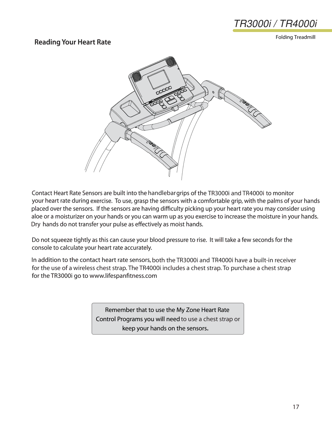 LifeSpan TR4000I manual To use a chest strap or 