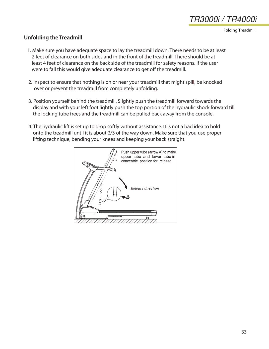 LifeSpan TR4000I manual Unfolding the Treadmill 