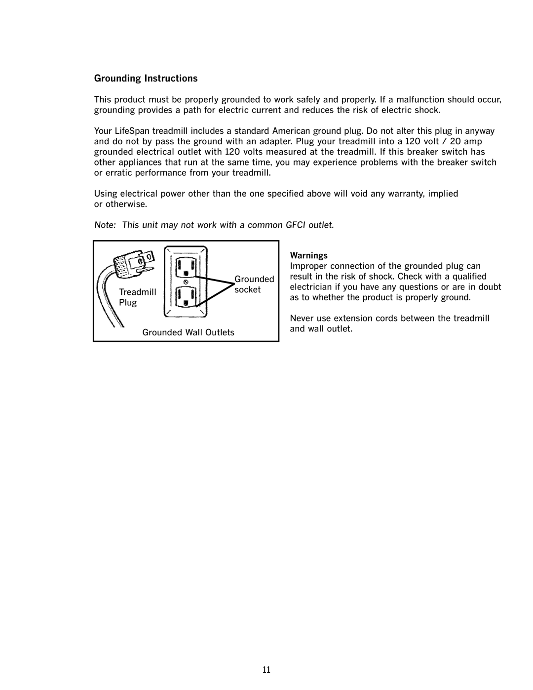 LifeSpan TR1000-TV, TR500 manual Grounding Instructions 