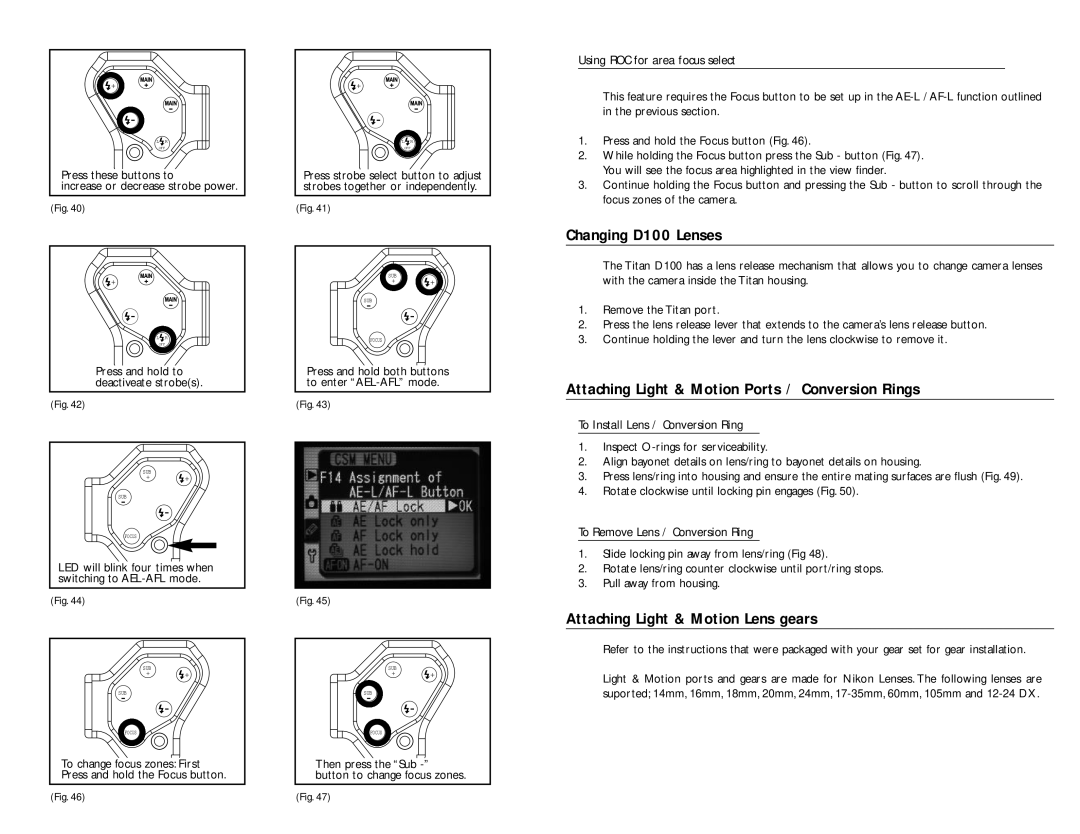 Light & Motion manual Changing D100 Lenses, Attaching Light & Motion Ports / Conversion Rings 