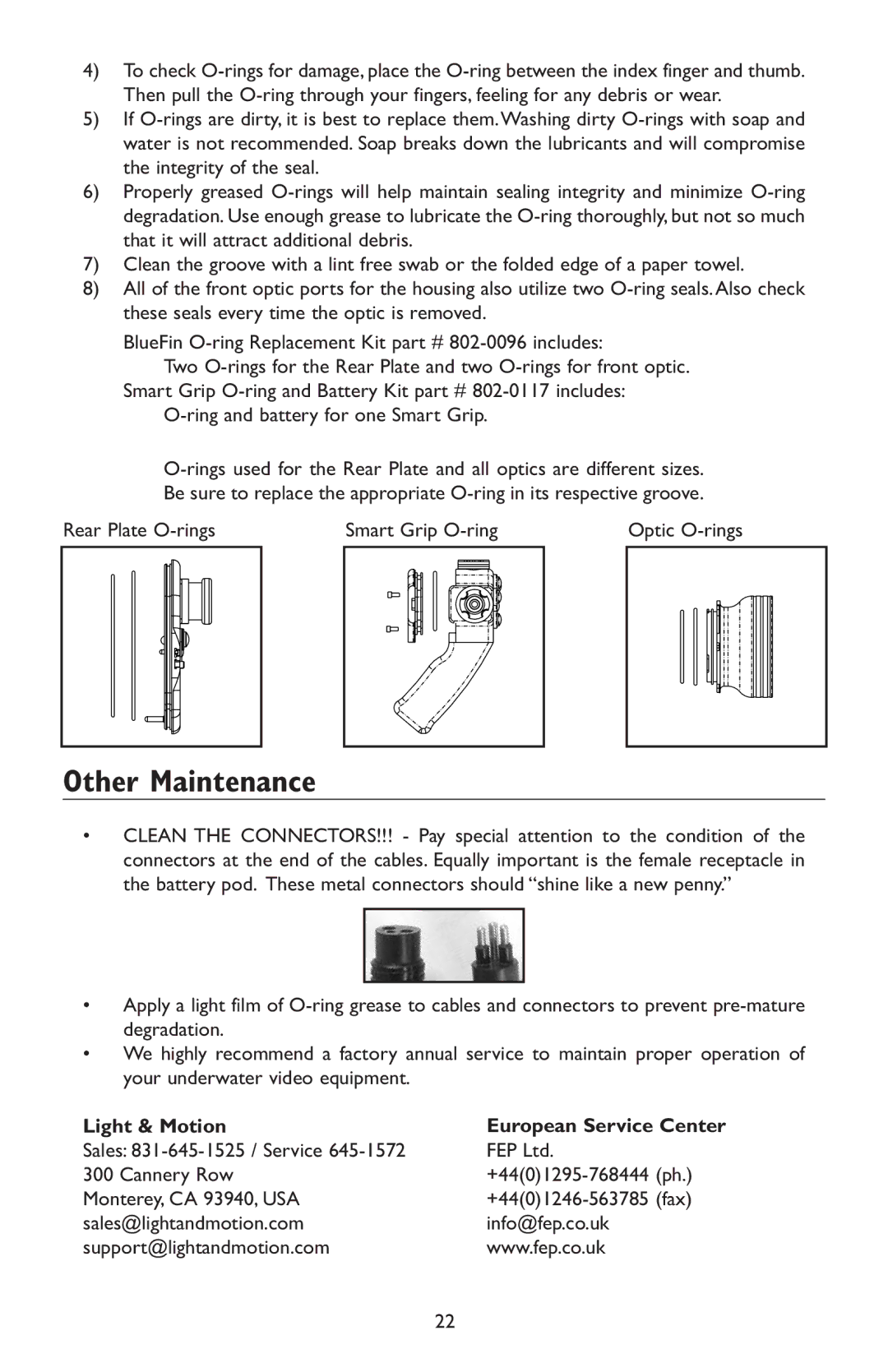 Light & Motion HC3 manual Other Maintenance, Light & Motion European Service Center 