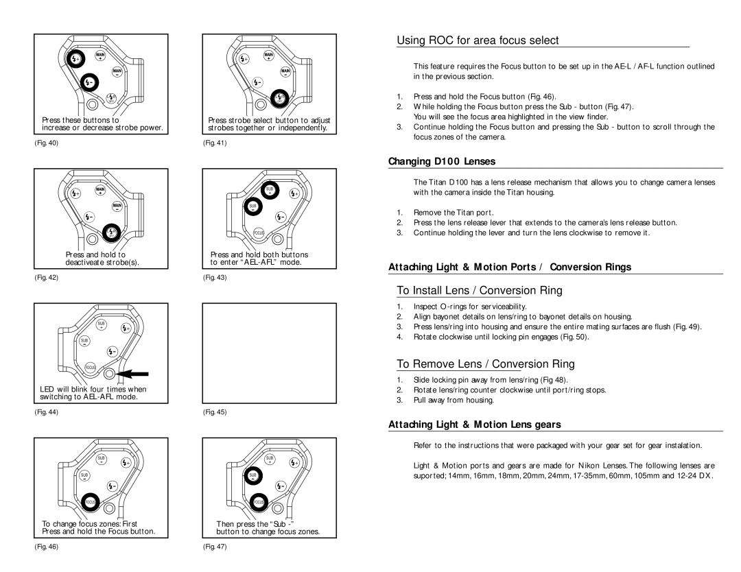 Light & Motion TITAN D100 manual Changing D100 Lenses, Attaching Light & Motion Ports / Conversion Rings 