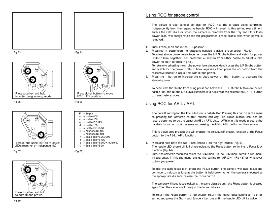 Light & Motion TITAN D100 manual Using ROC for strobe control, Using ROC for AE-L / AF-L 