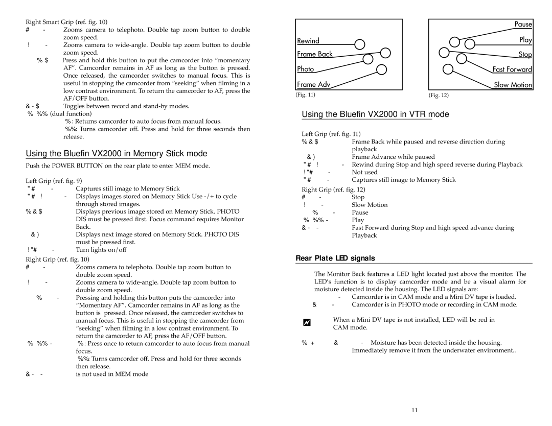 Light & Motion manual Rear Plate LED signals, Using the Bluefin VX2000 in Memory Stick mode 