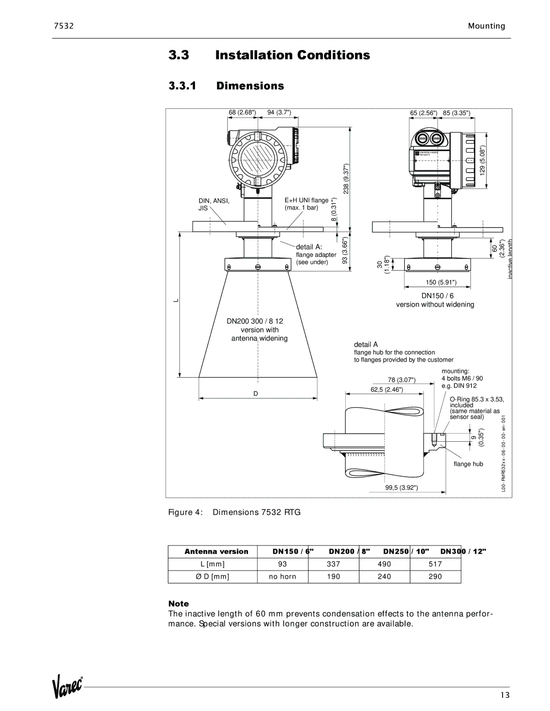 Lightning Audio 7532 manual Installation Conditions, Dimensions 