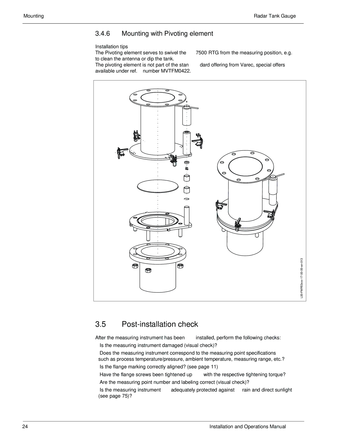 Lightning Audio 7532 manual Post-installation check, Mounting with Pivoting element 