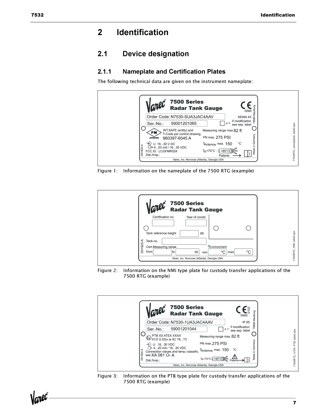 Lightning Audio 7532 manual Identification, Device designation, Nameplate and Certification Plates 