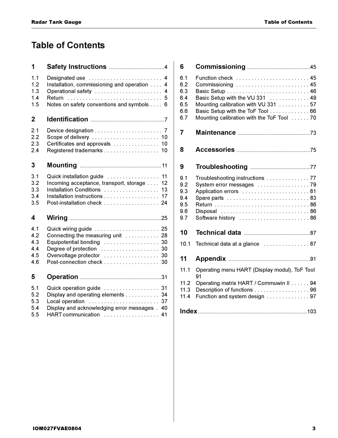 Lightning Audio 7532 manual Table of Contents 