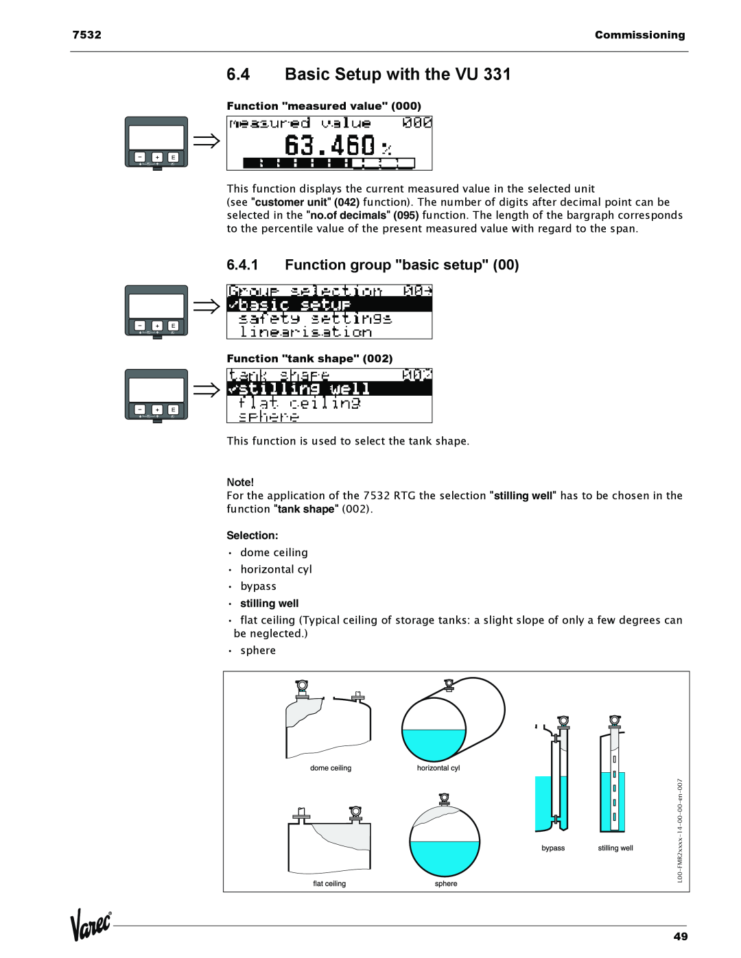 Lightning Audio 7532 6.4Basic Setup with the VU, 6.4.1Function group basic setup, Commissioning, Function measured value 