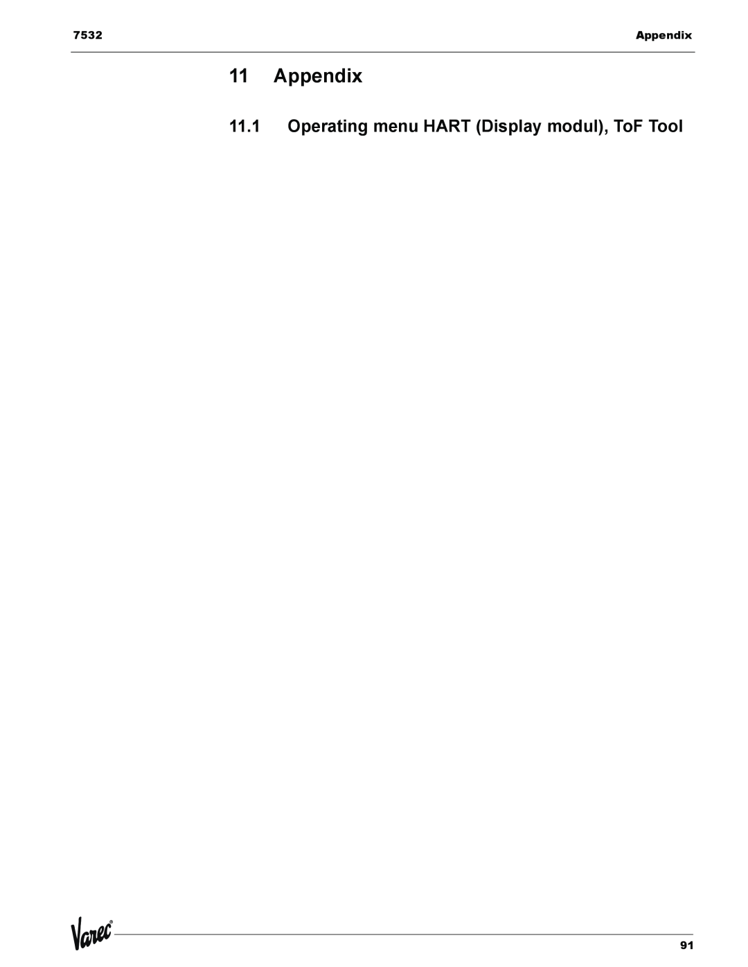 Lightning Audio 7532 manual Appendix, 11.1Operating menu HART Display modul, ToF Tool 