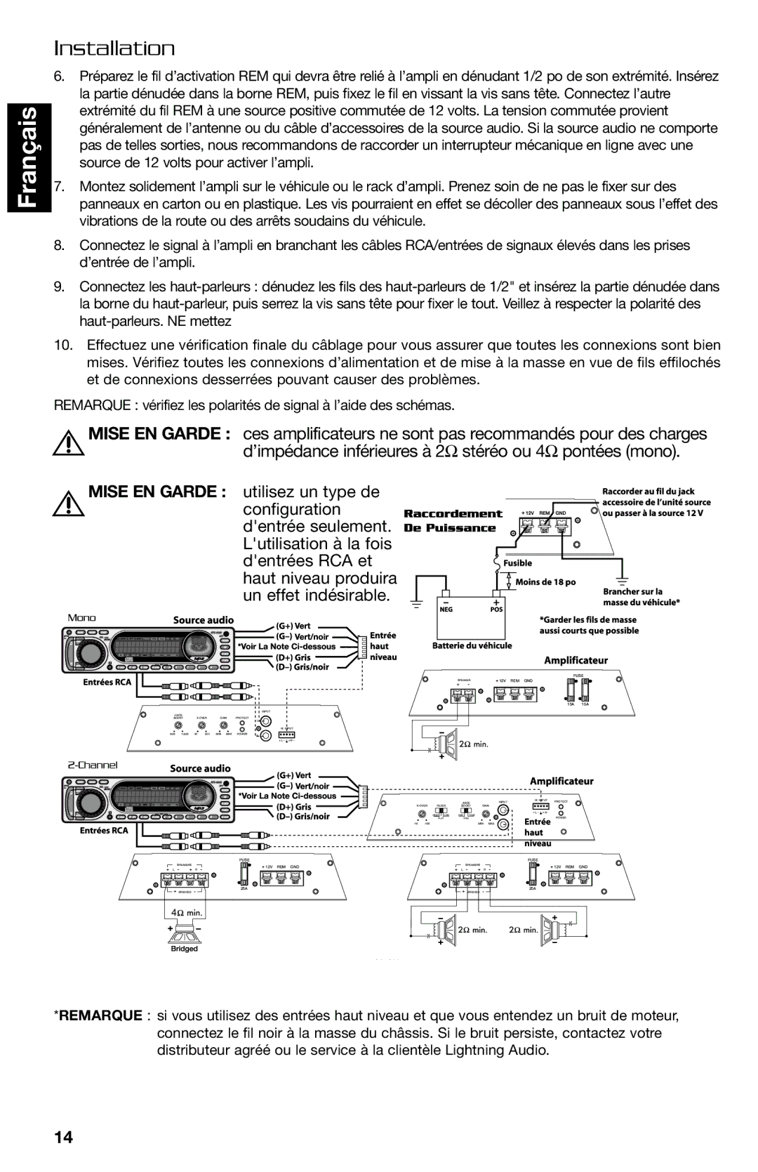 Lightning Audio FF250.1, FF150.2 manual Mise EN Garde, Un effet indésirable 