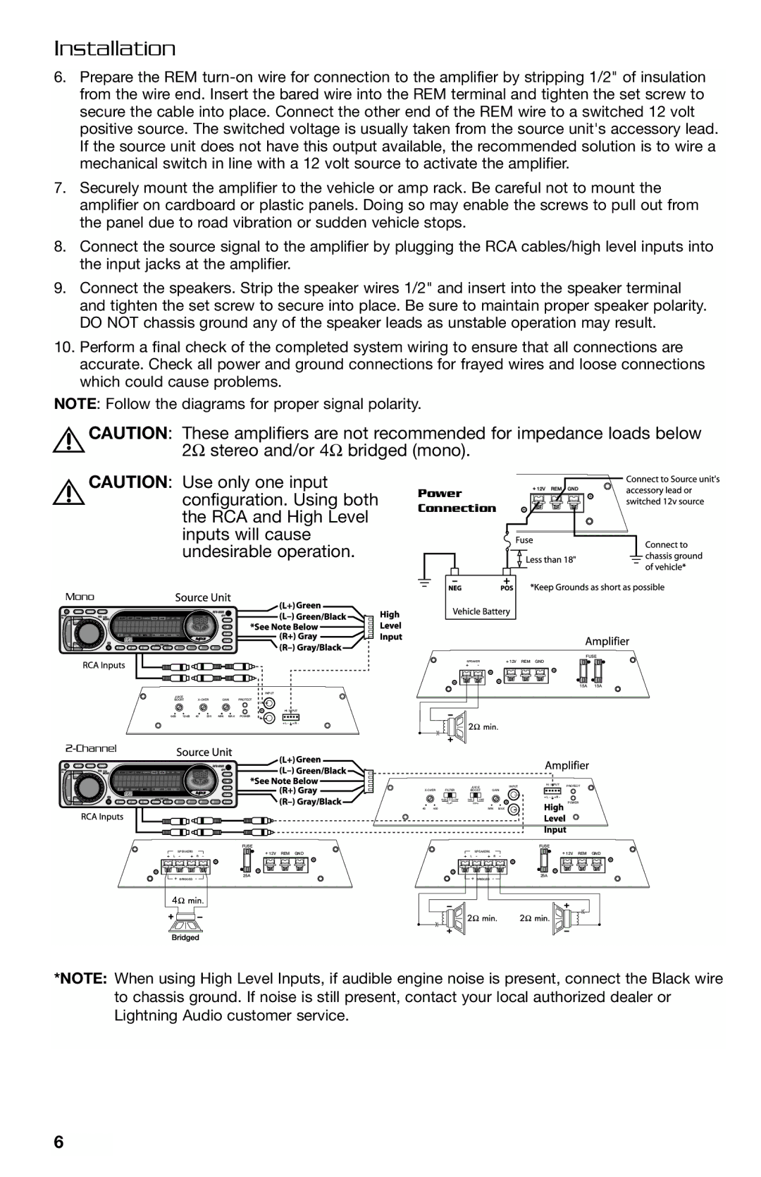 Lightning Audio FF250.1, FF150.2 manual Power Connection 