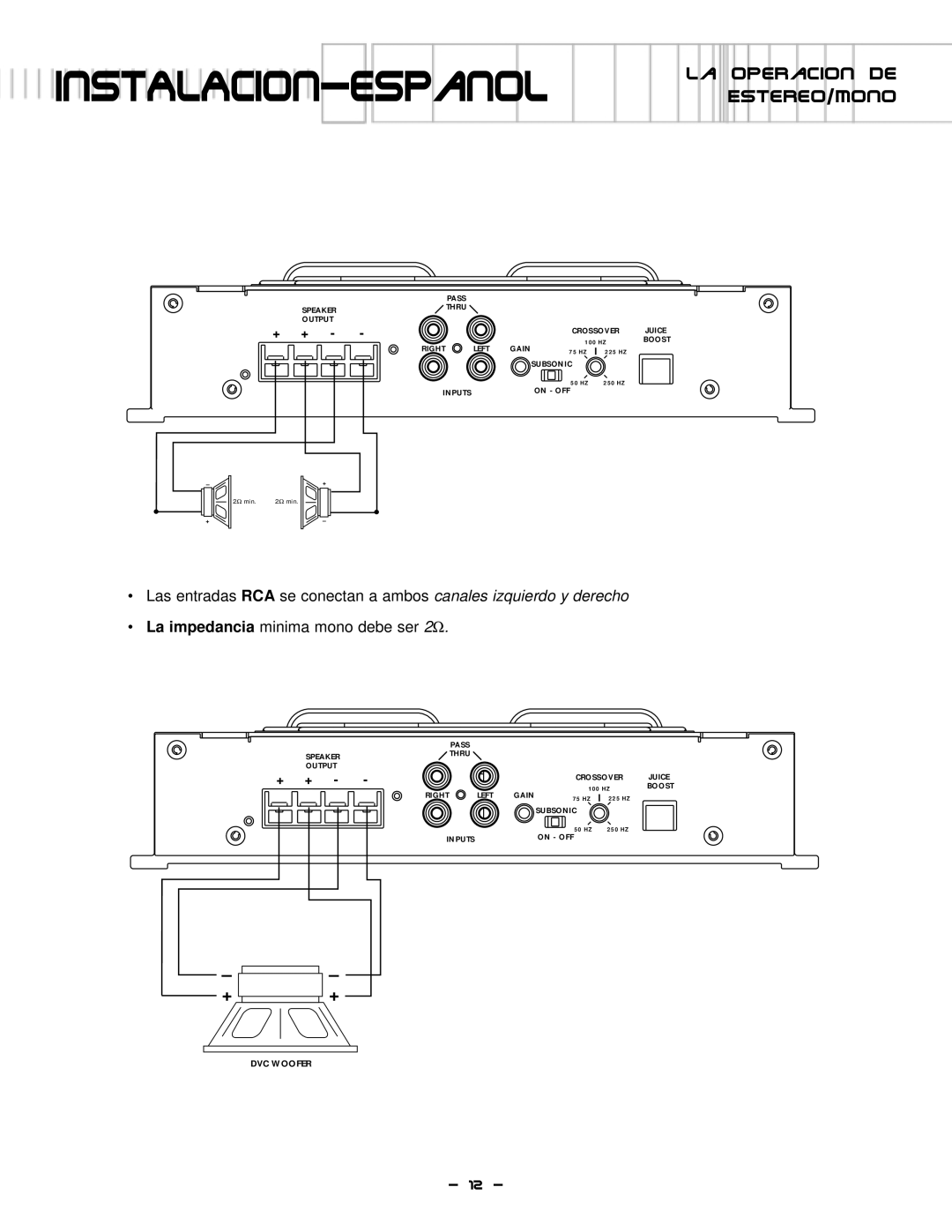 Lightning Audio S1.600D, S1.1000D manual InstAlAcion-espanol Estereo/Mono 