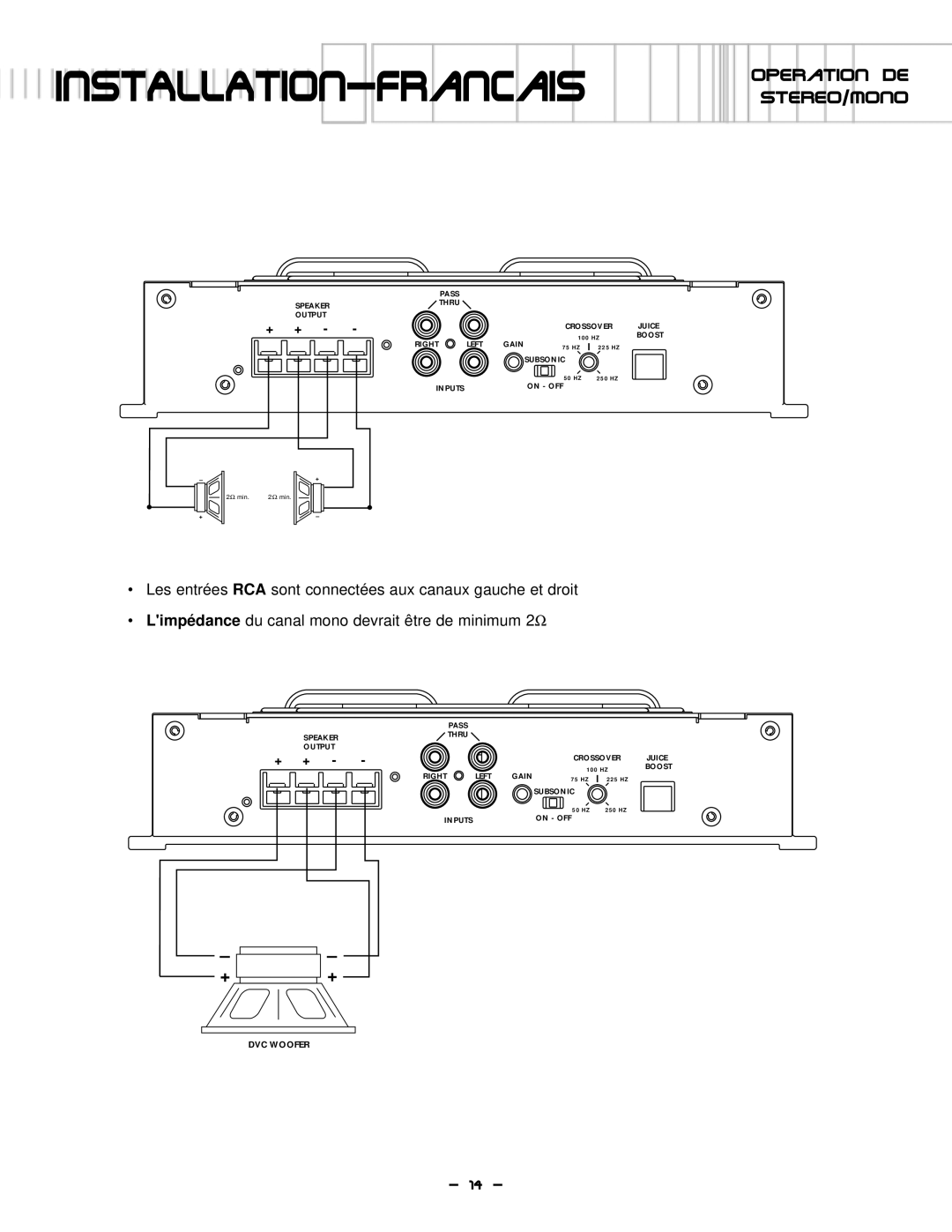 Lightning Audio S1.600D, S1.1000D manual InstAllAtion-francais stereo/mono 