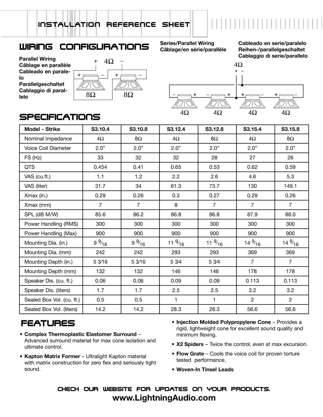 Lightning Audio S3.10.8, S3.15.8, S3.15.4, S3.12.8, S3.12.4, S3.10.4 manual Wiring Configurations, Woven-In Tinsel Leads 