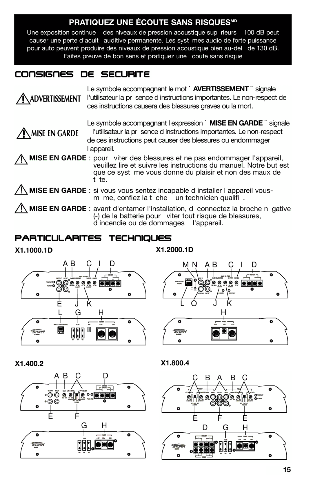 Lightning Audio X1.1000.1D, X1.800.4, X1.400.2, X1.2000.1D Consignes de securite´ ´, Pratiquez UNE Écoute Sans Risquesmd 