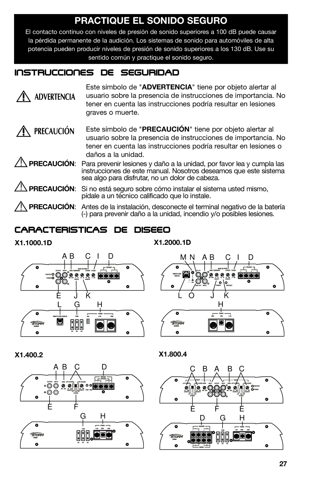 Lightning Audio X1.1000.1D, X1.800.4, X1.400.2, X1.2000.1D manual Instrucciones de seguridad, Caracteristicas´ de Diseeo´ 