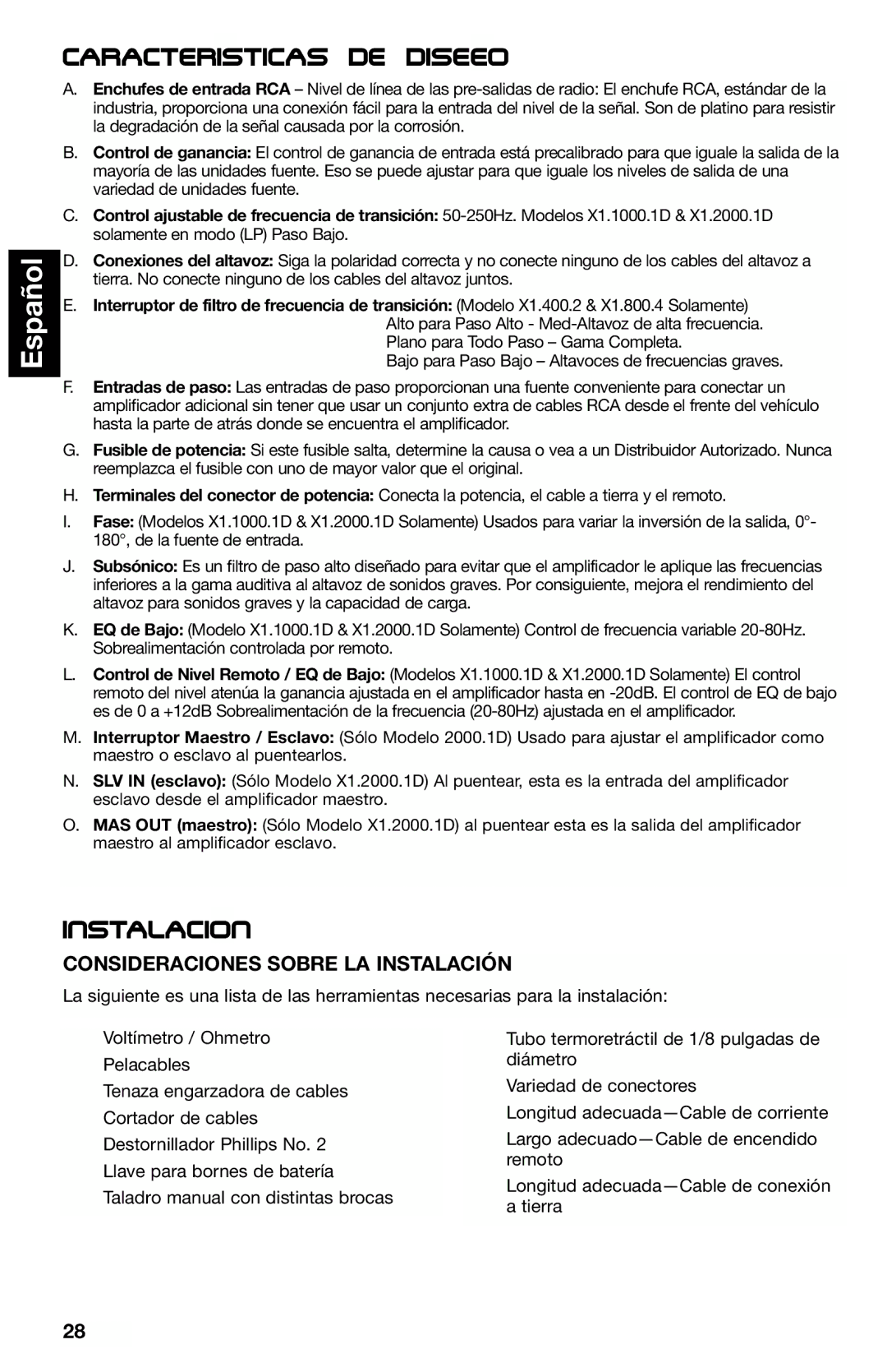 Lightning Audio X1.800.4, X1.400.2, X1.2000.1D, X1.1000.1D manual Instalacion´, Consideraciones Sobre LA Instalación 