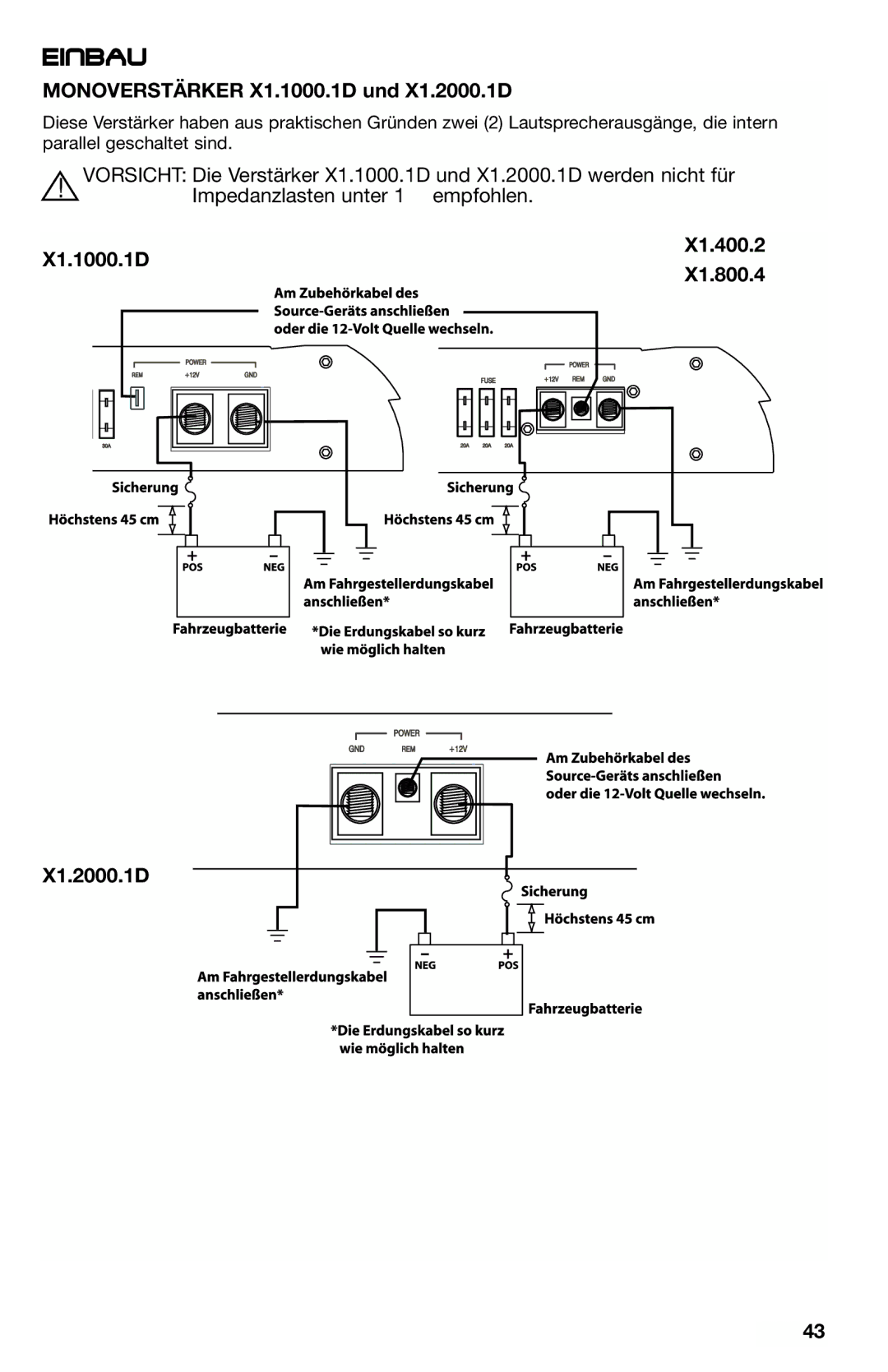 Lightning Audio manual Monoverstärker X1.1000.1D und X1.2000.1D, X1.400.2 X1.1000.1D X1.800.4 X1.2000.1D 