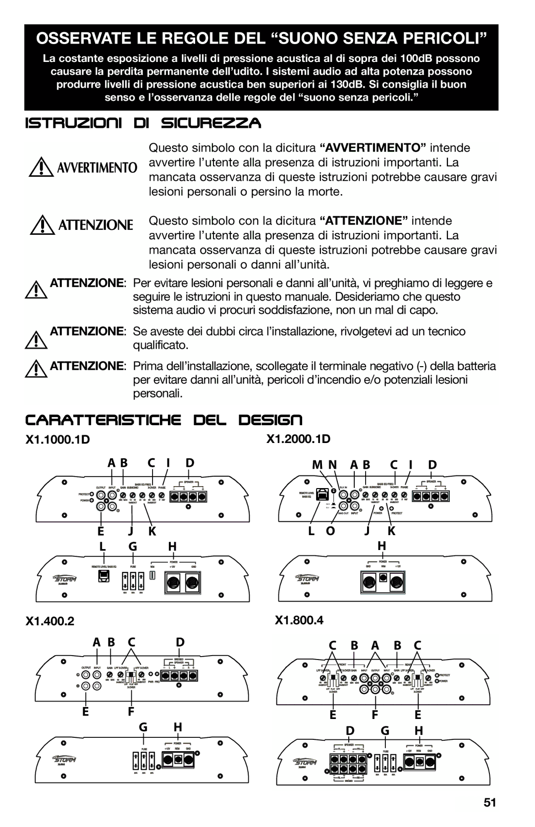 Lightning Audio X1.1000.1D, X1.800.4, X1.400.2 manual Osservate LE Regole DEL Suono Senza Pericoli, Istruzioni di Sicurezza 