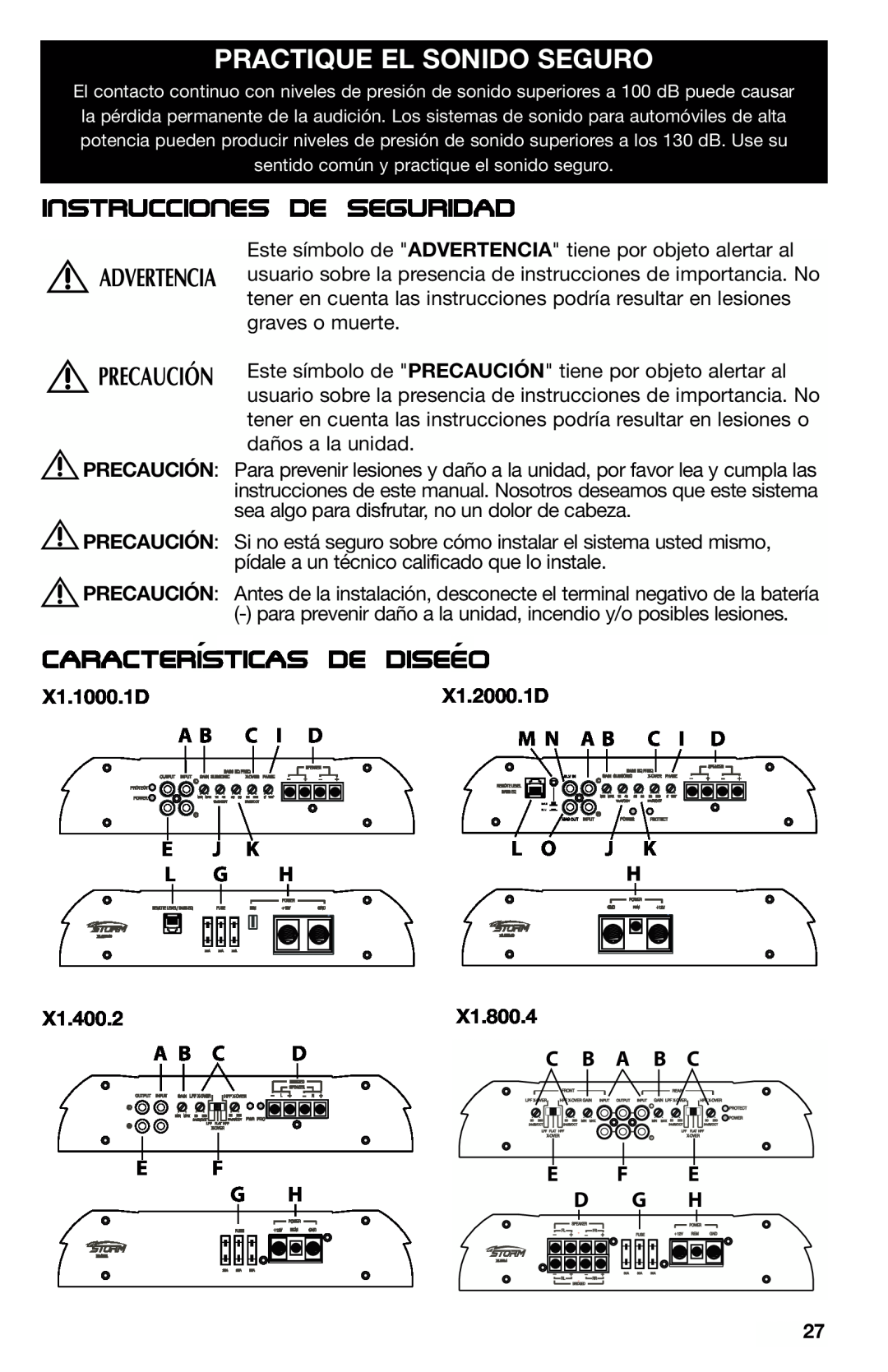 Lightning Audio X1.1000.1D Practique El Sonido Seguro, Instrucciones de seguridad, Caracteristicas´ de Diseeo´, A B C I D 