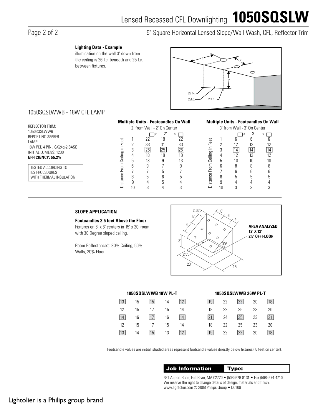 Lightolier specifications 1050SQSLWWB 18W CFL Lamp 