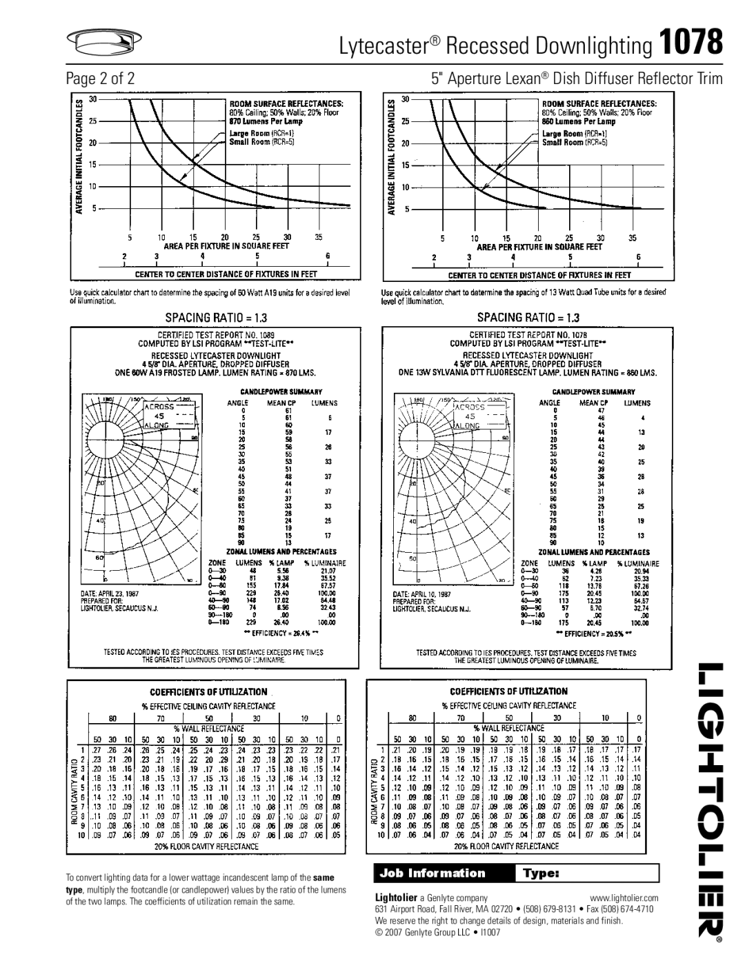 Lightolier 1078 specifications Job Information 