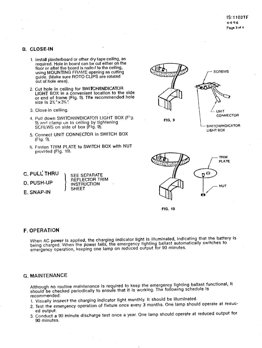 Lightolier 1102TF manual 