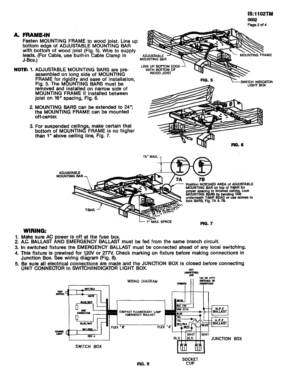 Lightolier 1102TM instruction sheet 1s 1I02TM, A.Frame-In, Wiring, L z~, ~p~~~ 