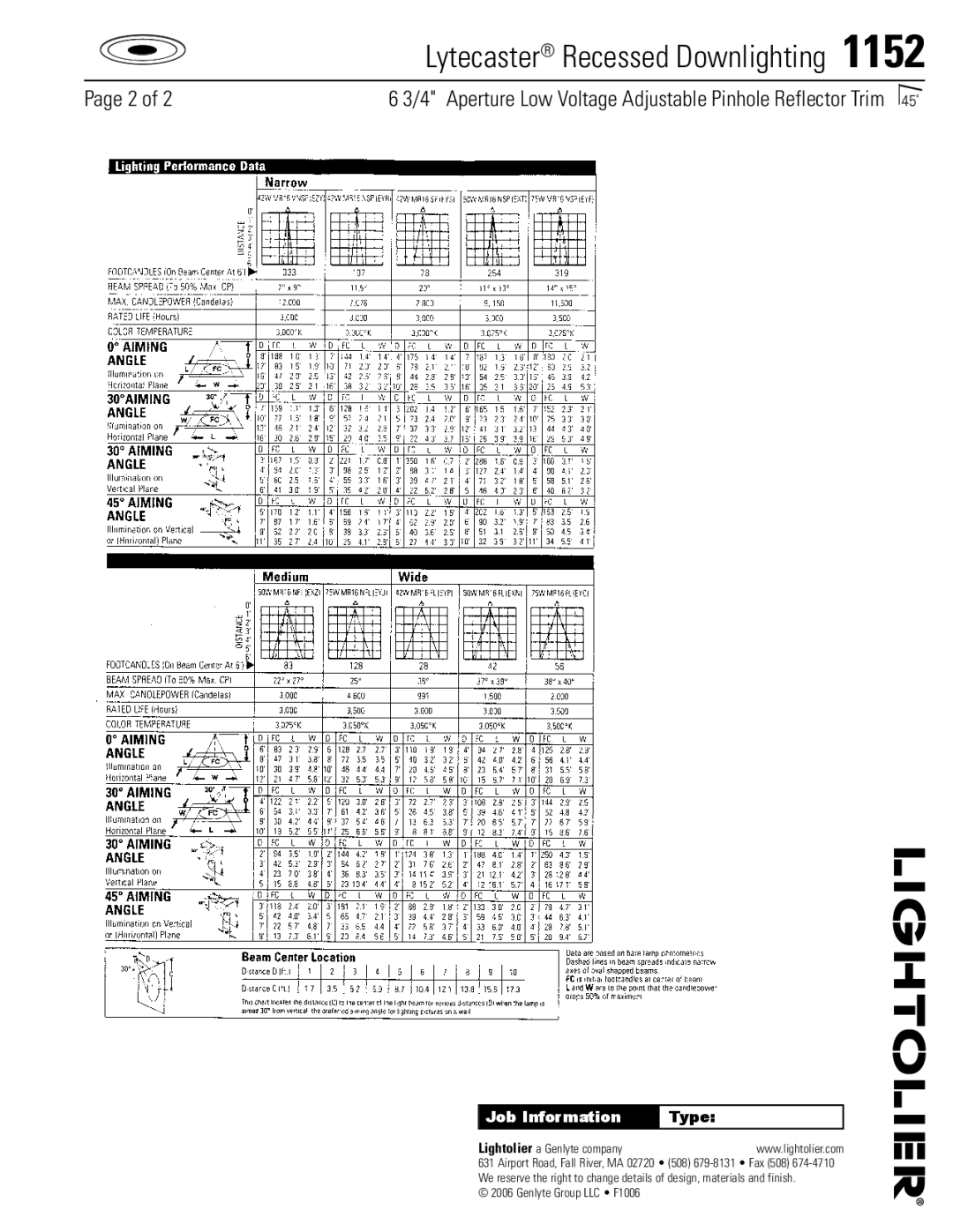 Lightolier 1152 specifications Job Information 