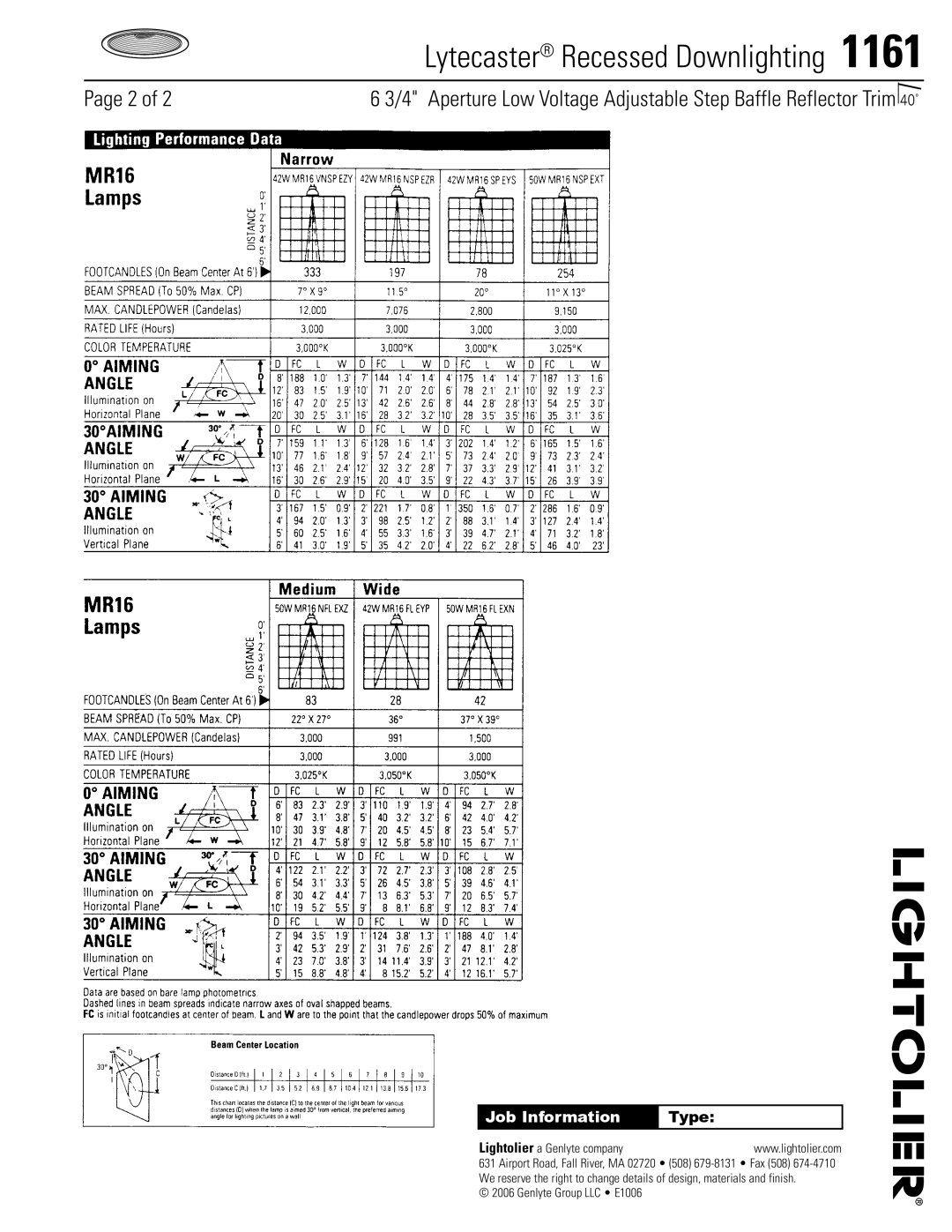 Lightolier 1161 specifications Lytecaster Recessed Downlighting 116, Job Information, Type 