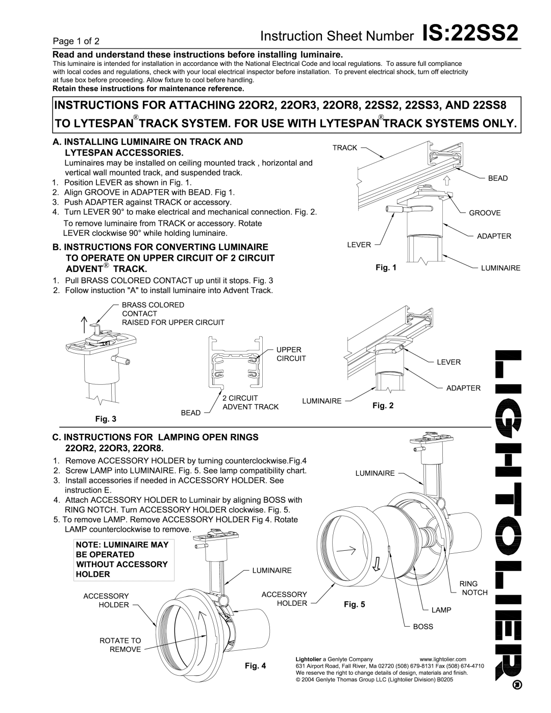 Lightolier 22SS2 manual 