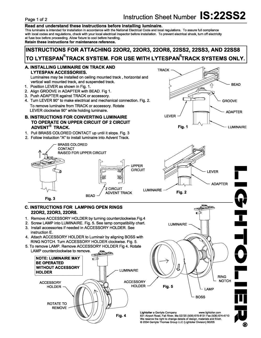 Lightolier 22SS2 manual 