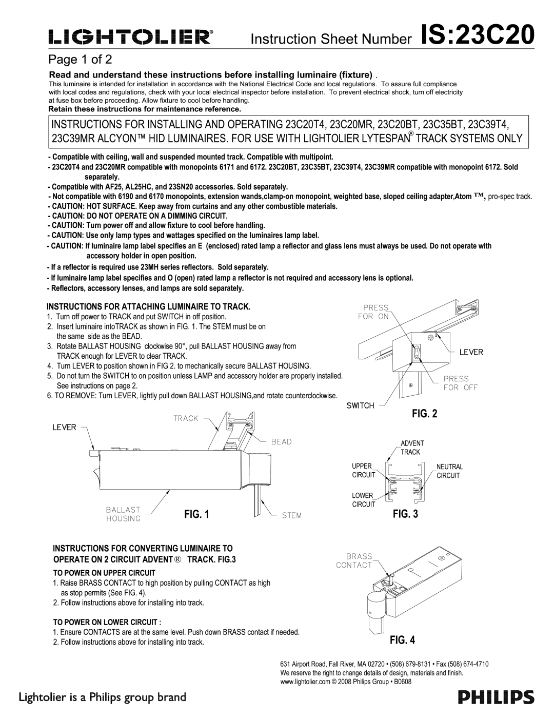 Lightolier 23C20MR, 23C20BT, 23C39T4, 23C35BT, 23C20T4 manual 