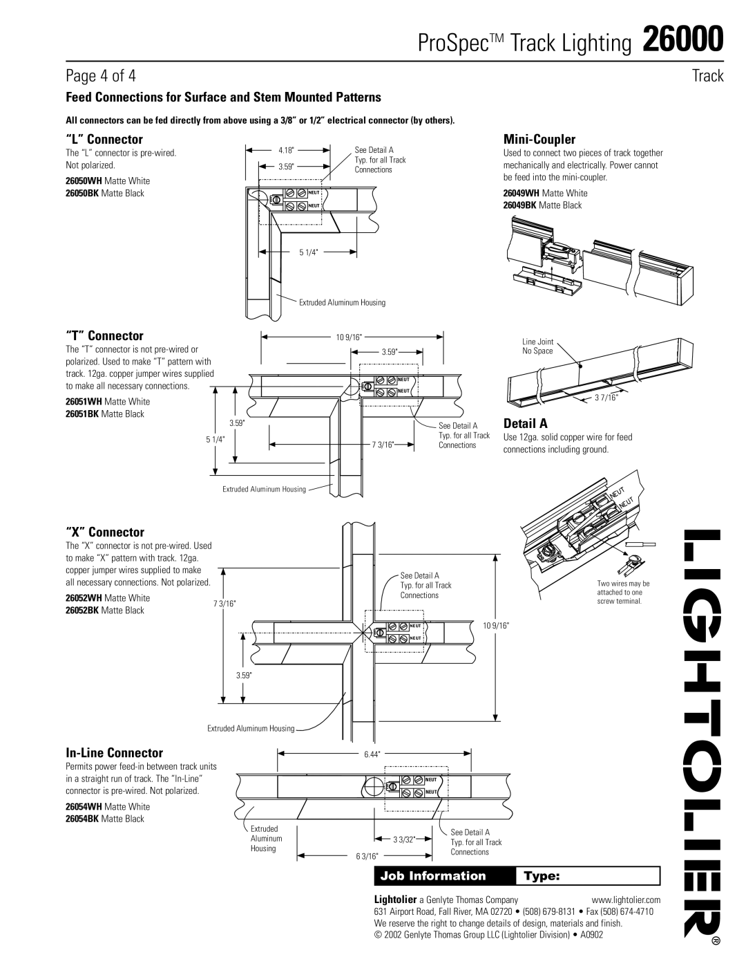 Lightolier 26000 manual Feed Connections for Surface and Stem Mounted Patterns, Connector, Mini-Coupler, Detail a 