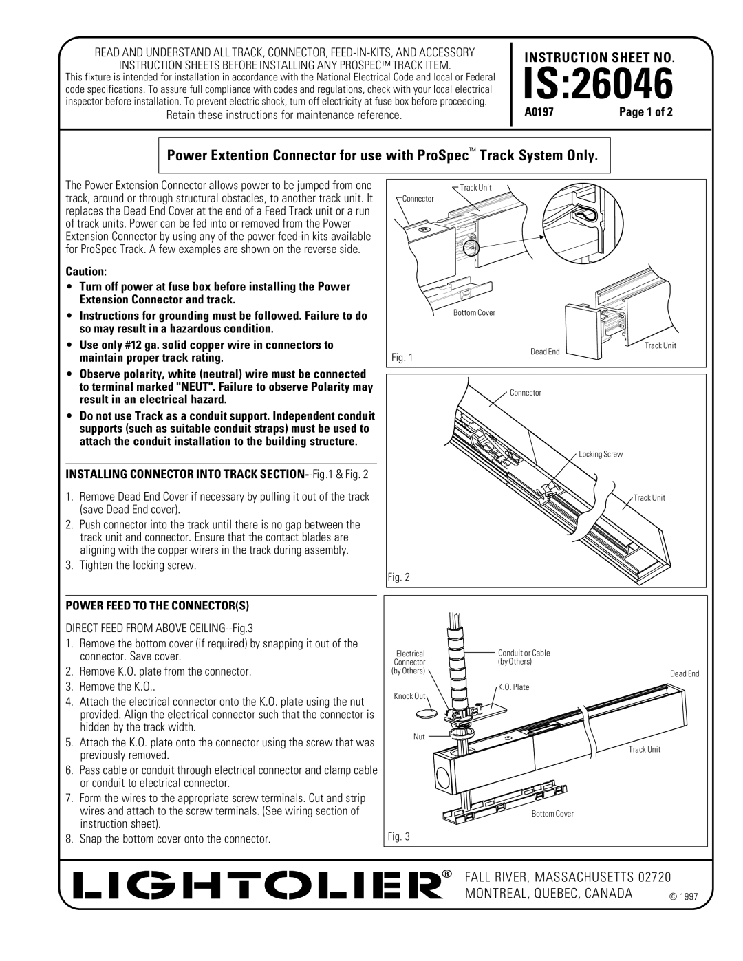 Lightolier instruction sheet IS26046, Retain these instructions for maintenance reference, A0197 