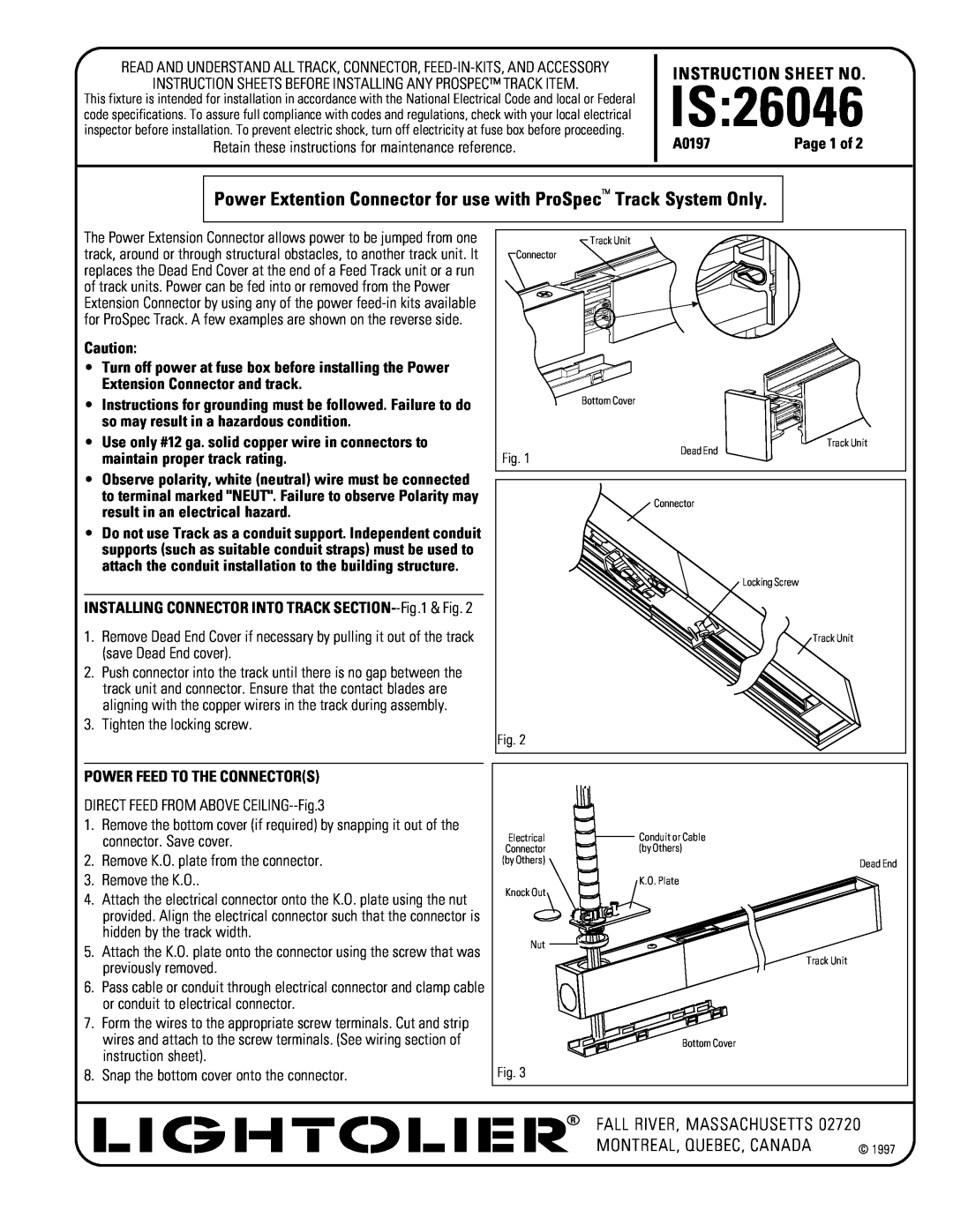 Lightolier 26046 instruction sheet Is, Instruction Sheet No, Fall River, Massachusetts 