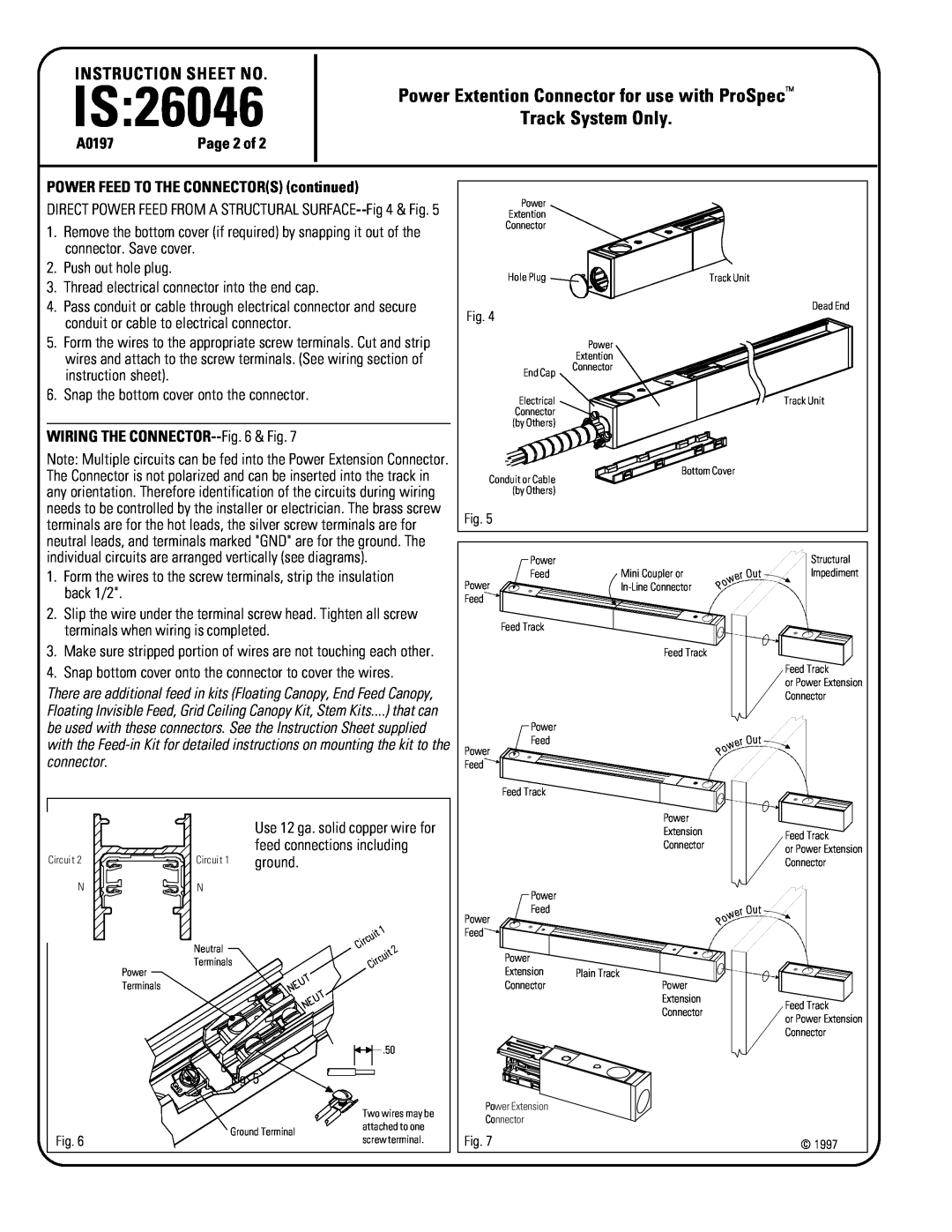 Lightolier 26046 Power Extention Connector for use with ProSpec, Track System Only, Is, Instruction Sheet No, A0197 