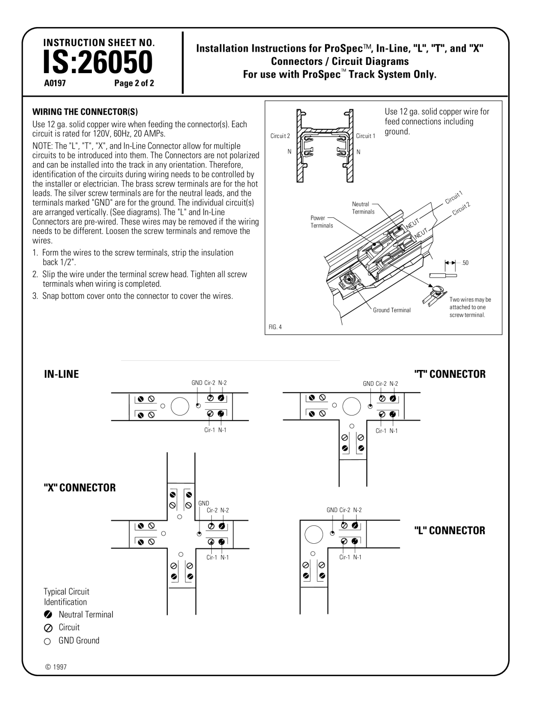 Lightolier 26050 instruction sheet IN-LINE Connector, Wiring the Connectors 