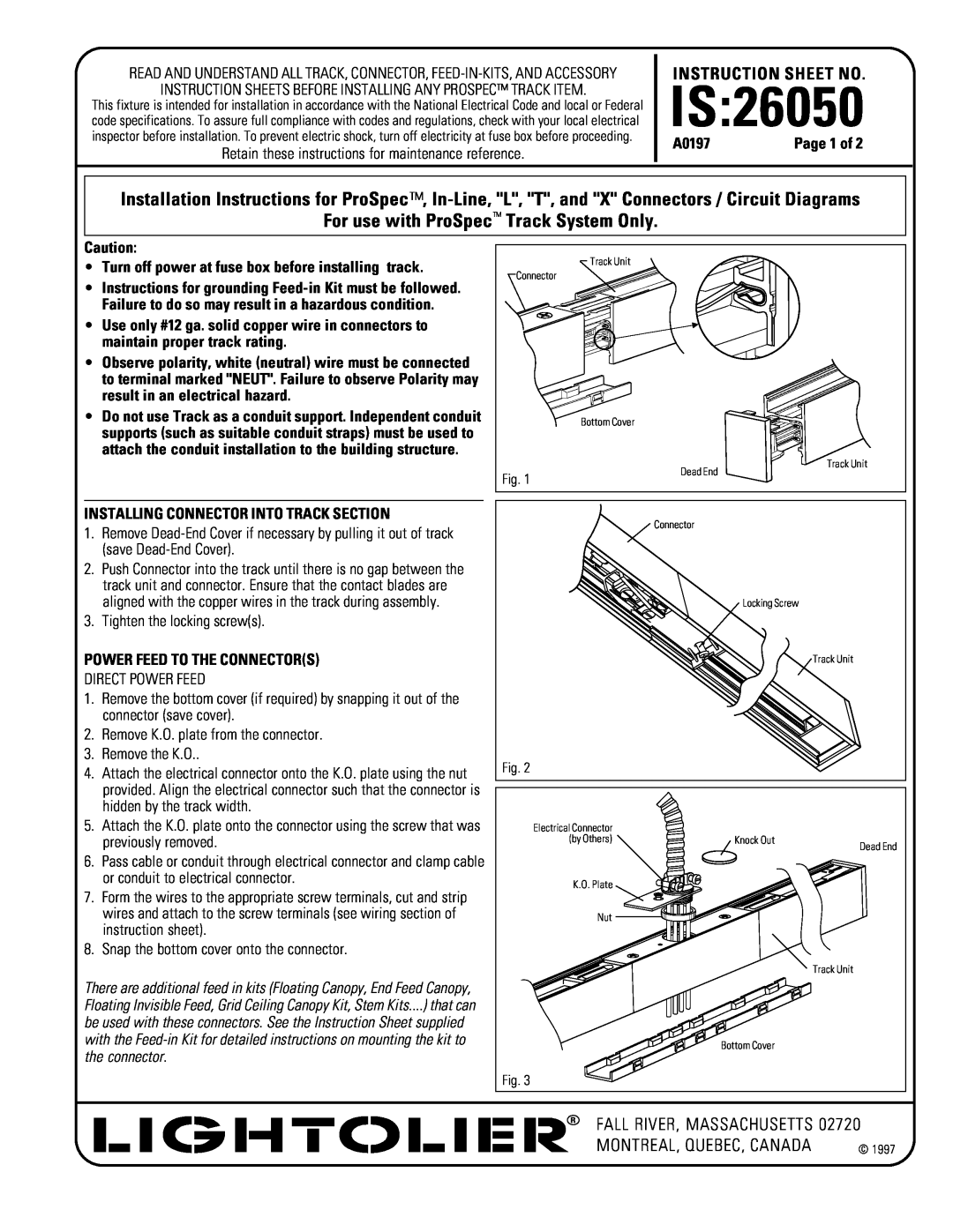 Lightolier 26050 instruction sheet Is, For use with ProSpec Track System Only, Instruction Sheet No, A0197 